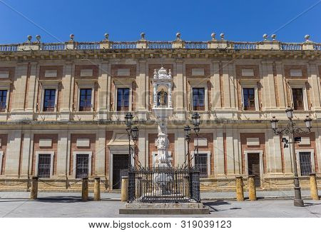 Facade Of The Historic Archivo De Indias Building In Sevilla, Spain