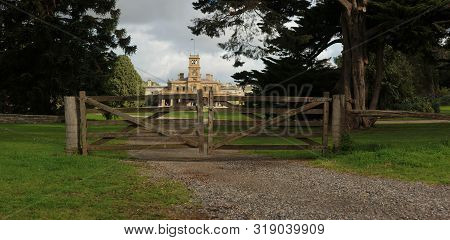 Old Timber Hardwood Farm Gate In The Native Gardens Out The Front Of Heritage Werribee Mansion, Werr
