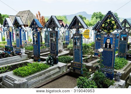 Maramures, Romania - June 18, 2019: Merry Cemetery In Sapanta Vilage, Which Is Famous For Its Colour