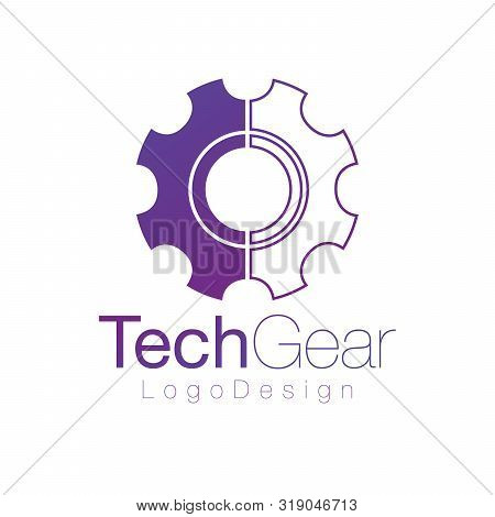 Half Flat And Linear Gear Logo Design, Repair Concept, Brocken Wheel. Vector Illustration Isolated O