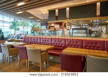 SINGAPORE - CIRCA APRIL, 2019: Pret a Manger at Singapore Changi Airport. Pret a Manger is an international sandwich shop chain.