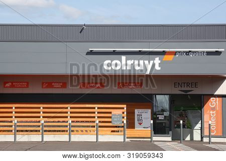 Peronnas, France - August 10, 2019: Colruyt Supermarket. Colruyt Is A Belgian Family Owned Retail Co