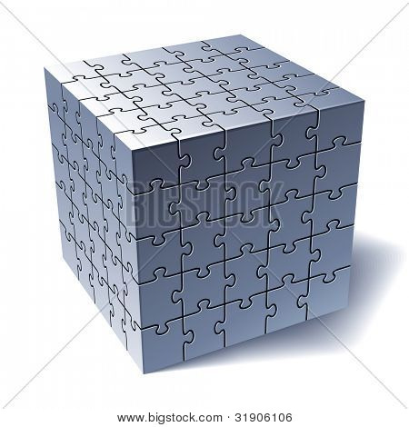 Jigsaw puzzle kostky. Všechny části dohromady. Vektorové ilustrace