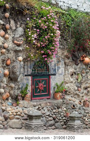 Mongui, Colombia - August, 2019: Door Of The History In The Small Beautiful Town Of Mongui