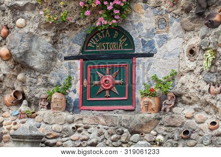 Mongui, Colombia - August, 2019: Door Of The History In The Small Beautiful Town Of Mongui