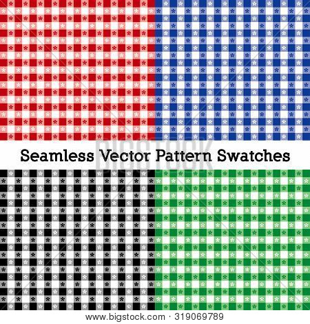 Tablecloth Check Patterns, Vector File Includes Four Swatches That Seamlessly Fill Any Shape, Red, B
