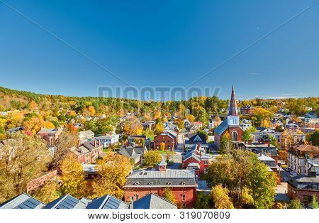 Montpelier town skyline at autumn in Vermont, USA 