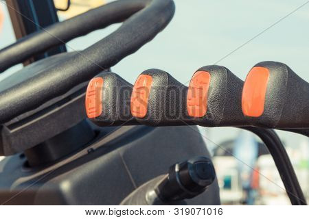 Operating Control Panels Or Levers And Steering Wheel In Forklift Or Other Agricultural Or Industria