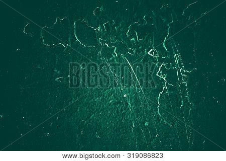 Vintage Green Background. Rough Painted Wall Of Emerald Color. Imperfect Plane Of Virid Colored. Une