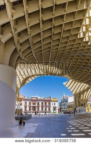 Sevilla, Spain - May 14, 2019: Modern Wooden Construction Of The Setas De Sevilla In Spain