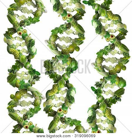 Nutrition Genetics Nutrigenomics concept DNA made of fresh veggies and fruits
