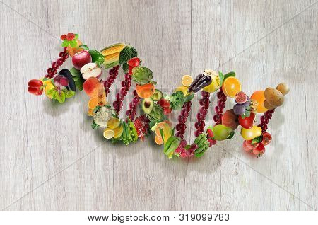 Nutrition Genetics Nutrigenomics Concept Dna Made Of Fresh Veggies And Fruits