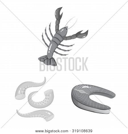 Vector Illustration Of Seafood And Healthy Logo. Set Of Seafood And Ocean Vector Icon For Stock.
