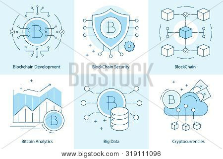 Cryptocurrency And Blockchain Development Concept. Online Payments, Bitcoin Technologies. Flat Line 