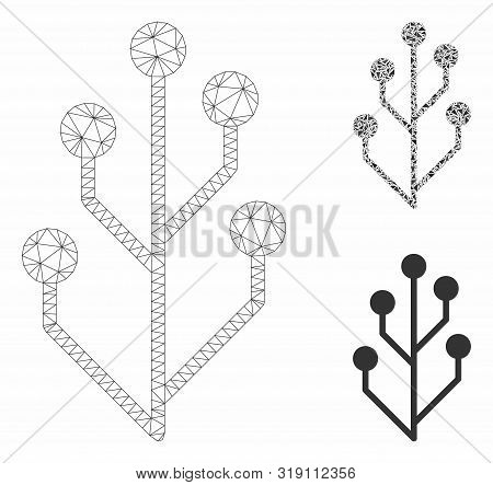 Mesh Circuit Tree Model With Triangle Mosaic Icon. Wire Frame Triangular Network Of Circuit Tree. Ve