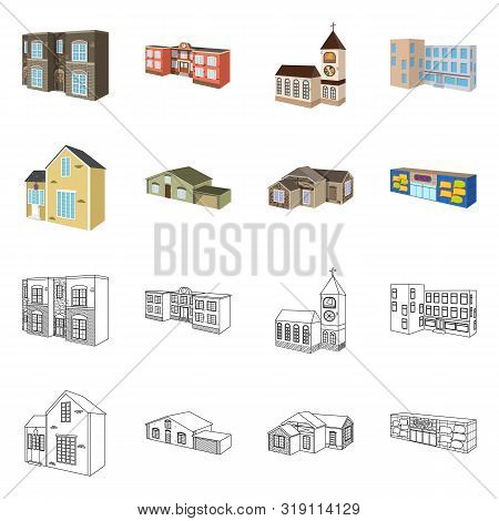 Vector Illustration Of Facade And Housing Logo. Collection Of Facade And Infrastructure Stock Vector