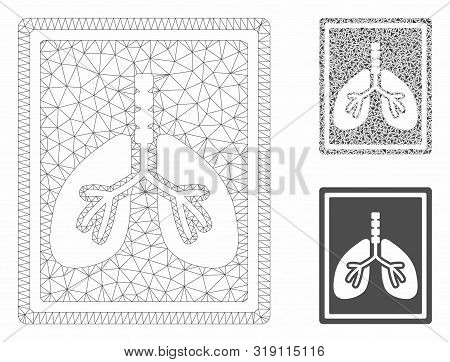 Mesh Lungs Fluorography Model With Triangle Mosaic Icon. Wire Frame Triangular Mesh Of Lungs Fluorog