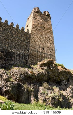 Massive Tetrahedral Tower Khertvisi - Georgian Middle Ages Fortress. Samtskhe-javakheti Region, Sout