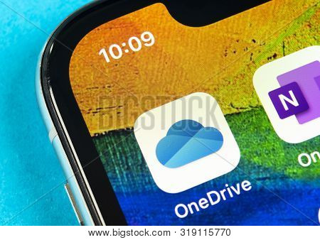 Helsinki, Finland, May 4, 2019: Microsoft Onedrive Application Icon On Apple Iphone X Screen Close-u