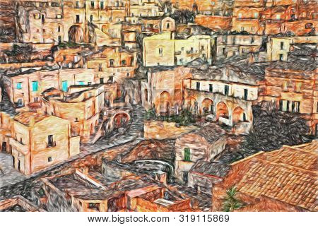Matera, Basilicata, Italy: Painting Of The Old Town Of The City European Capital Of Culture 2019
