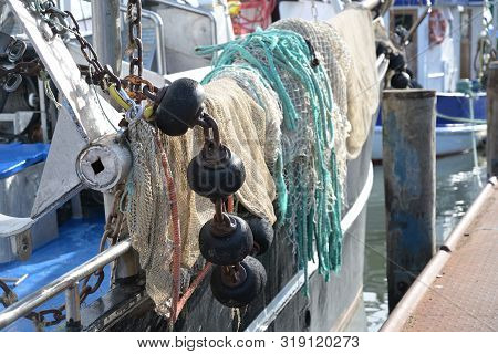 Nets, Weights And Ropes, Equipment On A Fishing Boat, Selected Focus