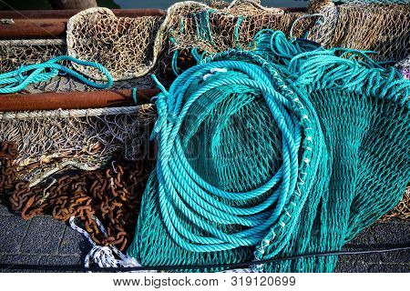 Nets And Ropes, Equipment On A Fishing Boat, Selected Focus