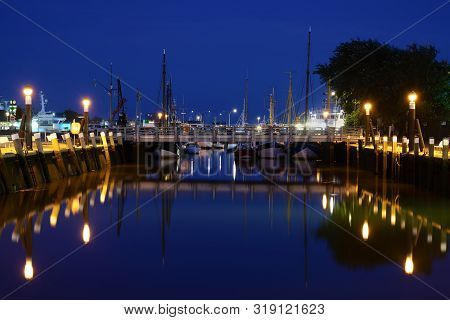 City Harbour Marina In Buesum, A German Seaside Resort And Tourist Destination At The North Sea, Blu