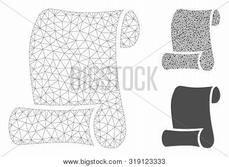 Mesh Paper Roll Model With Triangle Mosaic Icon. Wire Carcass Triangular Mesh Of Paper Roll. Vector 