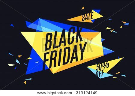 Banner With Text Black Friday, Sale, 50 Off. Design Element For Sale Theme, Shop, Market. Poster For