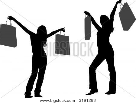 Filles de couple avec le vecteur de sacs