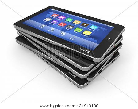 Gruppo di tablet pc su sfondo bianco isolato. 3D