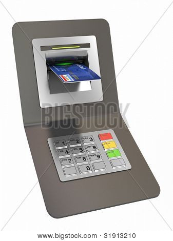 Penge tilbagetrækning. ATM og betalingskort. 3D