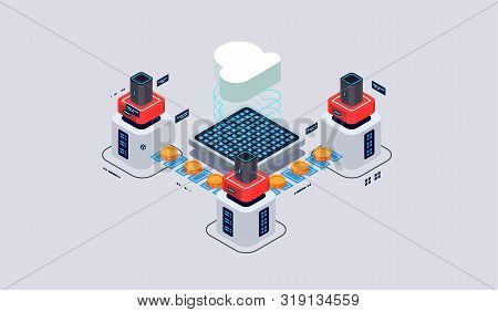 Isometric Design Concept Virtual Reality And Augmented Reality. Software Development And Programming