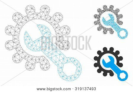 Mesh Service Tools Model With Triangle Mosaic Icon. Wire Frame Triangular Mesh Of Service Tools. Vec