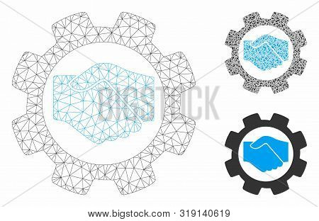 Mesh Smart Contract Setup Gear Model With Triangle Mosaic Icon. Wire Frame Polygonal Mesh Of Smart C
