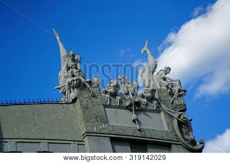 Kyiv, Ukraine - July 6, 2018: House With Chimeras In The Center Of Kiev. Art Nouveau Building With S