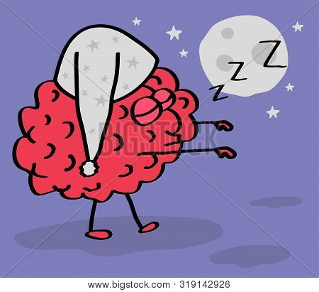 The Brain Is Sleepwalking. Cartoon. Vector Illustration.