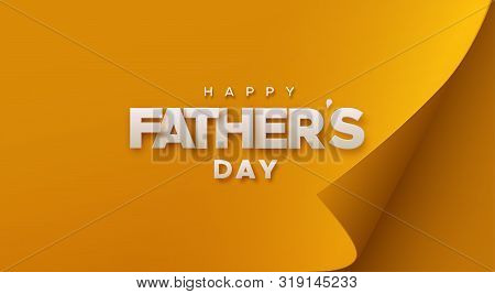 Happy Fathers Day. Modern Cover Design. Vector Festive Illustration. Paper Letters Sign On Colorful 