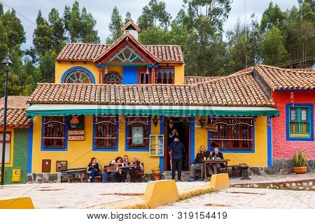 Duitama, Colombia - August, 2019: Tourists Visiting The Beautiful Touristic Place Called Pueblito Bo