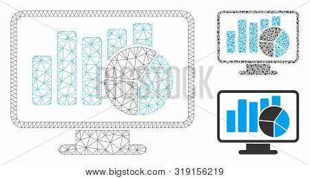 Mesh Statistics Monitoring Model With Triangle Mosaic Icon. Wire Carcass Polygonal Mesh Of Statistic