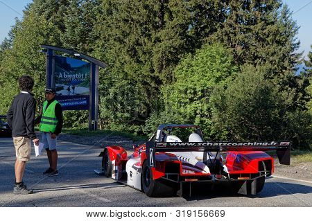 Chamrousse, France, August 25, 2019 : Racing Car Drives To The Start Of Uphill Race, Counting For Fr