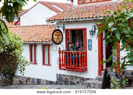 Duitama, Colombia - August, 2019: Tourists Visiting The Beautiful Touristic Place Called Pueblito Bo