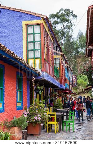 Duitama, Colombia - August, 2019: Tourists Visiting The Beautiful Touristic Place Called Pueblito Bo