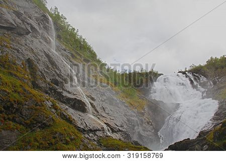 Kjosfossen Waterfall. One Of Norway's Largest Waterfalls