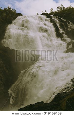 Kjosfossen Waterfall. One Of Norway's Largest Waterfalls