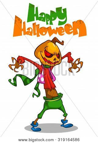 Halloween Cartoon Scary Pumpkin Head Scarecrow Jack O Lantern Illustration