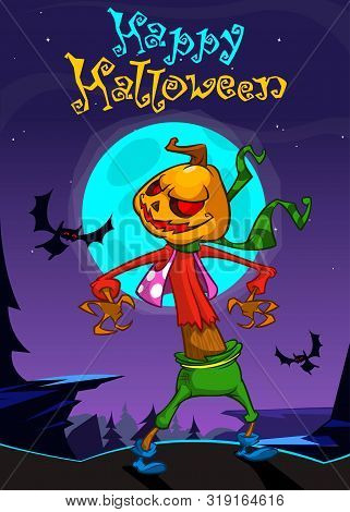 Halloween Cartoon Scary Pumpkin Head Scarecrow Jack O Lantern Illustration