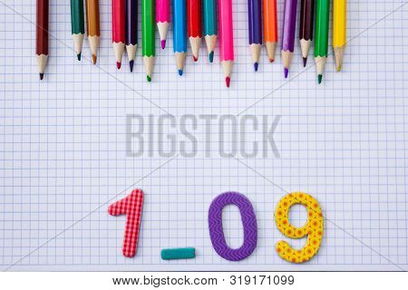 Beginning Of The School Year September Colored Pencils On An Open Squared Notebook