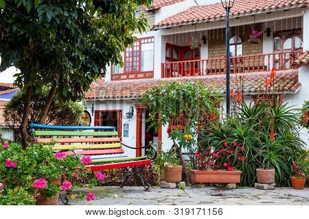 Duitama, Colombia - August, 2019: View Of The Beautiful Touristic Place Called Pueblito Boyacense Lo