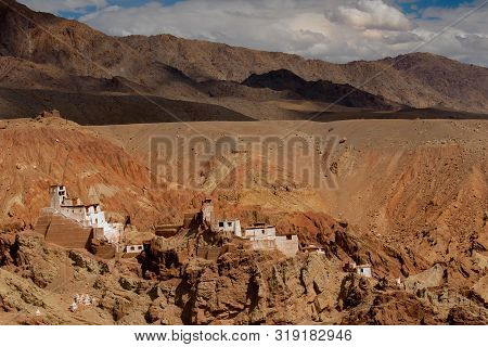 Ruins And Basgo Monastery Surrounded With Stones And Rocks Of Himalayan Mountains , Leh, Ladakh, Uni